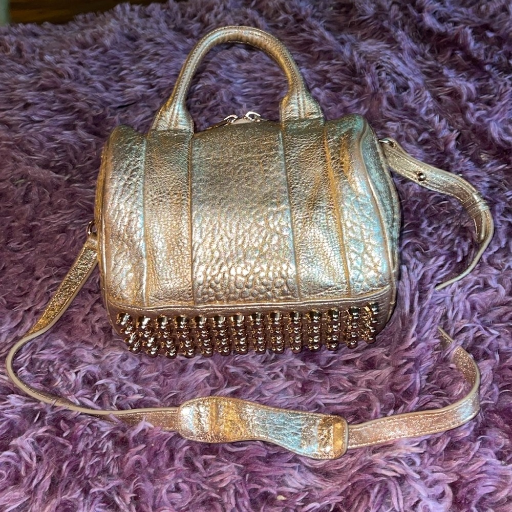 Alexander Wang  Rocco Gold Leather Crossbody Bag Gold Studded Bottom - Picture 3 of 17